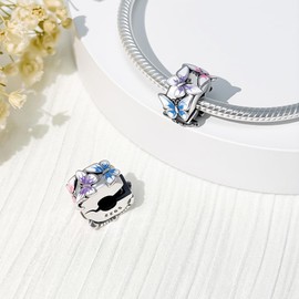 PARCOM Clip Spacer for 925 Sterling Silver Bracelet, Crystal Zirconia Clip Lock Stopper Bead Spacer European Openable for Women Charm Gift