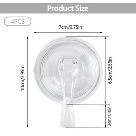 Pack of 4 Suction Cup Hooks Max 5 kg Suction Cups with Hooks, 7 cm Hooks, Suction Hooks, Extra Strong, Vacuum Suction Cup, Transparent Suction Cup Hooks, No Drilling, Suitable for Bathroom, Kitchen