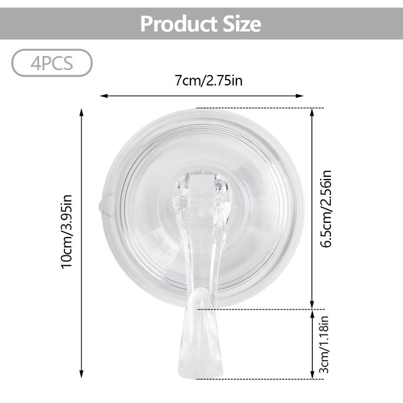 Pack of 4 Suction Cup Hooks Max 5 kg Suction