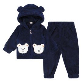 AIMISYOU - Ropa de bebé y niña recién nacida, traje de forro polar, pantalones de invierno, 2 unidades, Azul oscuro, 6-12 Meses