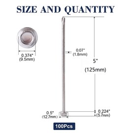 #14 x 5" Sheet Metal Screws 100PCS 410 Stainless Steel Hex Washer Head Tek Screws Fast Self Tapping Screws by SG TZH