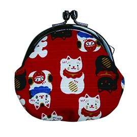 Maeda Dyko Washu Hiwa Funny Japanese Pattern Maneki Neko Round Coin Purse 2.5 Red 112698