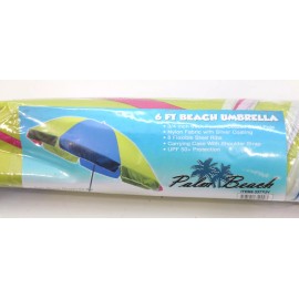 Palm Beach 6 ft Beach Umbrella w/ Carry Bag, UPF 50+, Tropical