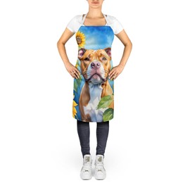 Caroline's Treasures Pit Bull Terrier in Sunflowers Apron Cooking Kitchen Server Baking Crafts Gardening for Adult Women Men, Unisex, Large, Multicolor