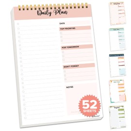 Decorably Daily Planner Pad Minimalist - Daily To Do List Notepad, 52 Easy Tear-Off Sheets To Do List Pad Tear Off, 6.5x10in Spring-Bound Things To Do Notepad, To Do Desk Pad, Things To Do Pad