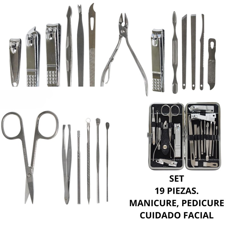 Set Manicure Pedicure Acero Inoxidable 19 Piezas Para Uñas de