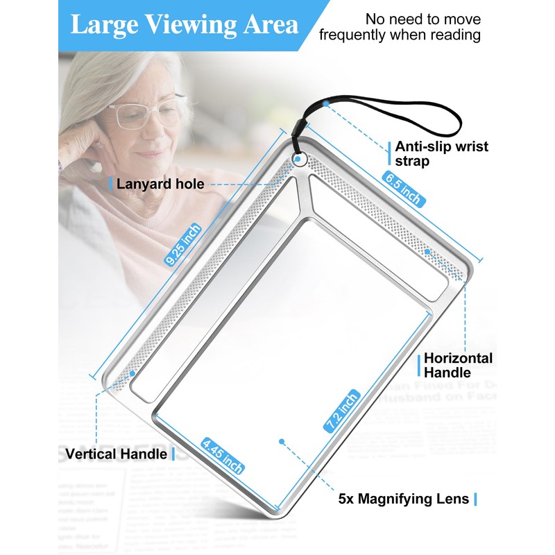 Tobegiga 4X Full Page Magnifier for Reading, Lightweight Rectangle Magnifier