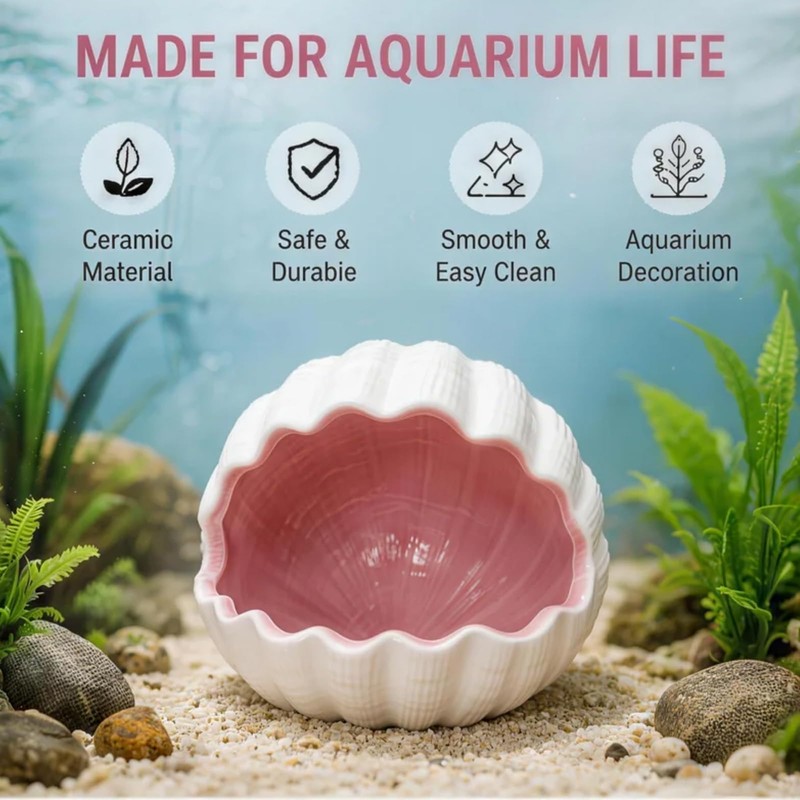 Ceramic Shell Fish Hideout Axolotl Tank Decor Aquarium Cave Small