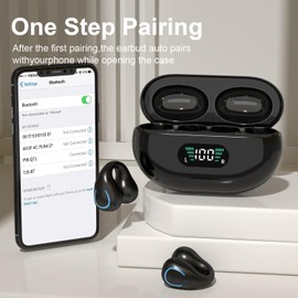 SHIJIAET Open Ear Bone Conduction Headphones Clip-on Headphones,Wireless Earbuds Bluetooth 5.3 with LED Display Charging Case 60 Hours Playtime IPX7 Waterproof for Running Walking, Workout 1