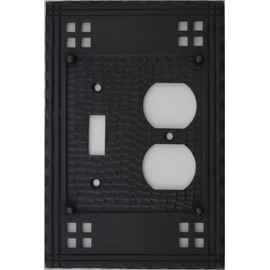 Arts & Crafts Mission Style Oil Rubbed Bronze 2 Gang Switch Plate - 1 Toggle Light Switch Opening 1 Duplex Outlet Opening