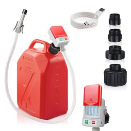 HiNADA Auto-Stop Fuel Transfer Pump - USB Type-C or Battery Power, Portable 3.2 GPM with 51'' Extra Long Hose, 4 Can Adapters & Leak Protection for Oil/Diesel/Gasoline Safe Transfer.