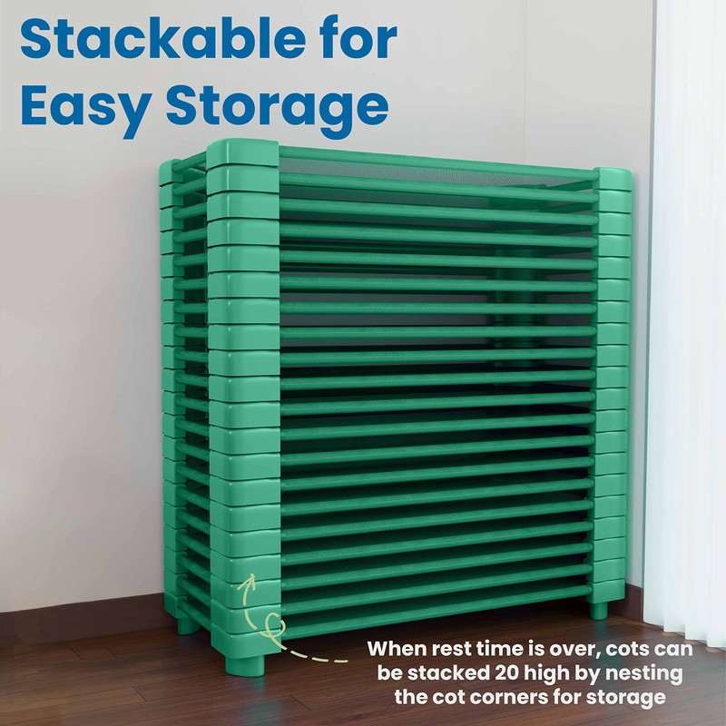ECR4Kids Stackable Kiddie Cot, Standard Size, Classroom Furniture, Ready-To-Assemble, Green,