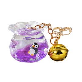 TQUXNGA Glitzernder glitzernder Schlüsselanhänger mit schwimmender Flasche, trendiger Schlüsselanhänger mit Unterwasserwelt-Thema, Telefon, Autozubehör, violett, As detailed discription