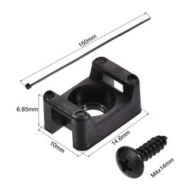 sourcing map 14.6mm x 10mm x 6.85mm Nylon Cable Fasten Clip with Screws and Ties Black 50 Set