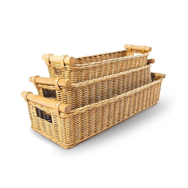 The Basket Lady Long Narrow Pole Handle Wicker Basket, Medium,