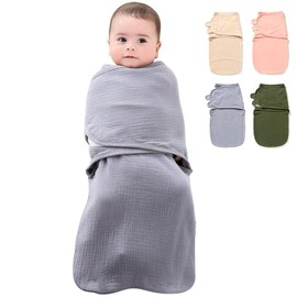 HEARTST Swaddle Swaddle Sleeping Bag for Newborn Babies, 100% Natural Cotton, 3 Ways of Use, Triple Gauze, Adjustable Wider, Velcro, Baby Sleeping Bag, Preventing Night Crying, Cute, Breathable,