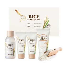 SKINFOOD Rice Starter Kit, Rice Toner, Rice Serum, Rice Moisturizer, and Rice Face Wash for Glass Skin, Korean Skin Care Set, Travel Size Kit, Stocking Stuffers, Gift Set for Women, Skincare Gift Set