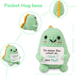 WenmthG Pocket Hug Small Dino Lucky Charm German Thank You Gifts for Girlfriend Colleague Women Men Lucky Knitted Dino Anti-Stress Gifts Positive Potato German Replacement - Pack of 1