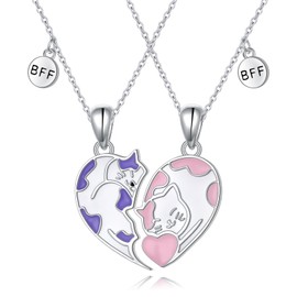925 Sterling Silver Friendship Necklace for Women Best Friend Necklace Gifts Matching Cat Chain Puzzle Pet Cat BFF Necklaces for 2, Funny Cat Lovers Gifts, Sterling Silver, No Gemstone