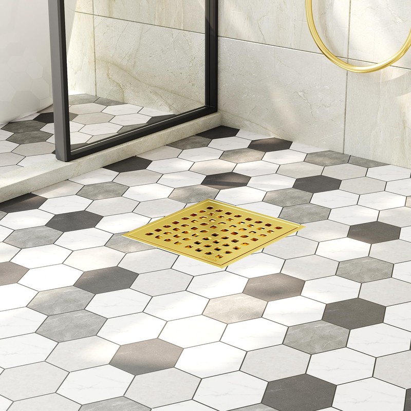 Neodrain Square Shower Drain, 6 in Golden 304 Stainless Steel