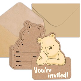 ZsaTuiy 20PCS Winnie Baby Shower Party Invitations-Winnie Birthday Invitations for Kids Birthday Party-Baby Shower Party Bear Shaped Invitations-20 Invitations with Envelopes