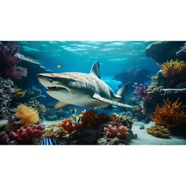 Riivvdise Aquarium Background Marine Life Fish Shark Terrarium Backdrop Underwater World Coral Reef Rock Fish Tank Background Deep Sea Aquarium Wallpaper Poster Decor Vinyl 36x20in