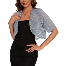 MINTLIMIT Lace Bolero Cardigan Women's Open Front Cardigan Short Sleeve Boleros Casual Short Knitted Bolero Lightweight, Gr-grey