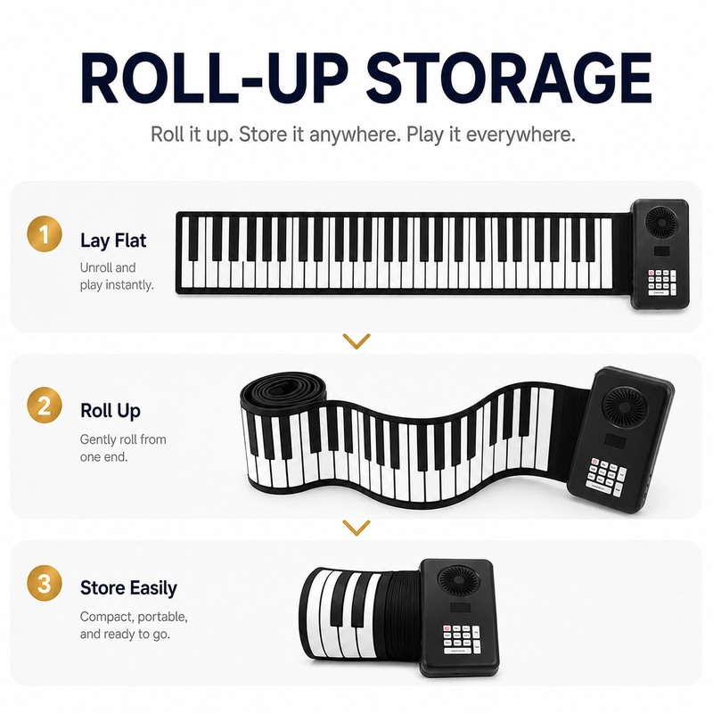 88-Key Roll Up Piano Keyboard for Home Practice – Portable