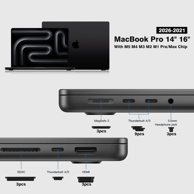 21PCS Anti Dust Dirt Plug Port Cover Compatible 2026-2021 MacBook
