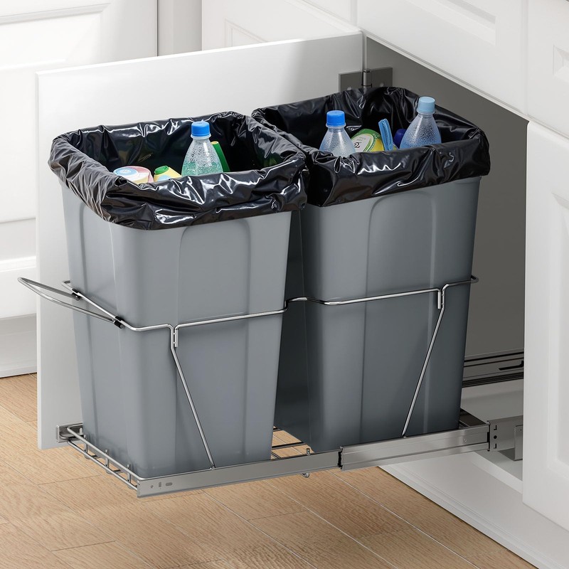 VEVOR Pullout Trash Can for Kitchen Cabinets, 27QTx2 Double Under