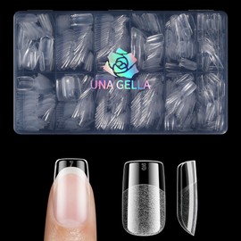 UNA GELLA Short Nail Tips Square Shape 600PCS Square Nail Tips Pre Etched Full Cover Soft Gel Fake Nails No C Curve Press on Nails For Women Girl DIY French & Chrome Style Salon At Home 12 Sizes