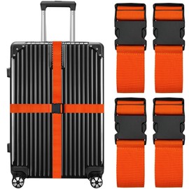 SUNDEE Luggage Straps Suitcase Belts Wide Adjustable Packing Straps, Bright Color Adjustable Luggage Belts, TSA Approved,4 Packs,Orange