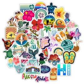 Hawaii Beach Stickers |50 Pcs Aloha Tropical Vacation Waterproof Vinyl Decals for Water Bottles Laptop Luggage Cup Mobile Phone Diary Journal Scrapbook Notebook Stationery Décor