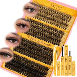 QUEWEL Lash Cluster 320 STK Wimpern Extensions Set, gemischte Länge 10-16 mm, dicke Lash Extension Set mit Bond und Seal Cluster Lashes pinzette, einfaches Selbermachen zu Hause (30+40+50+60D-KIT)
