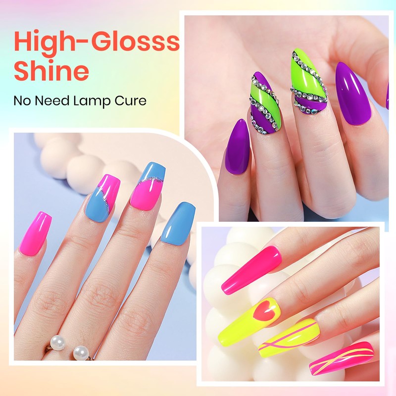 SUPWEE Bright Neon Nail Polish Set, Summer Rainbow Quick Dry