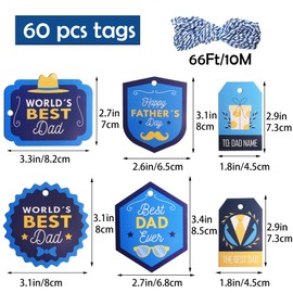 HADDIY Father's Day Gift Tags,60 Pcs Happy Father's Day Hanging Paper Tags with String Dad Labels for Gift Wrapping Supplies