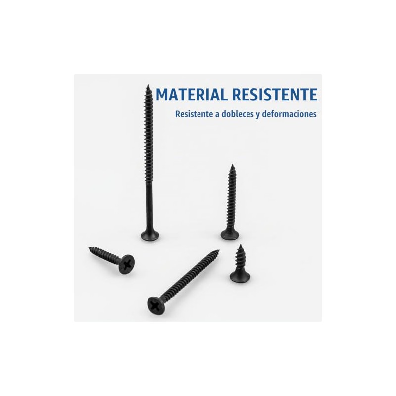 Tornillos para madera, 168 unidades, cabeza plana negra #6