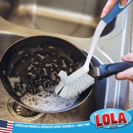 Lola Products Pro Utility All Purpose Kitchen Cleaning Brush, Durable Bristles, Comfort Ergonomic Rubber Non-Slip Grip, Built-in Food Scraper, 4 Pack