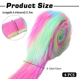 GORGECRAFT 4Pcs 150x5-13cm Faux Fur Fabric Precut Strips Colorful Shaggy Plush Trim Rolls Fuzzy Craft Fur Ribbon for DIY Crafts Gnomes Beard Hair Santa Claus Cosplay Costume Pillows Christmas Decor