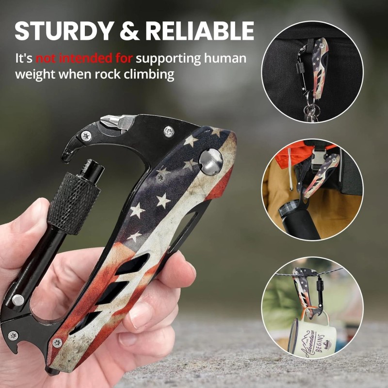 NoBrand Multitool Carabiner Knife Tools for Men, Style: USA Flag