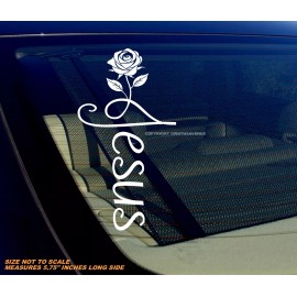 OwnTheAvenue Jesus Cross Rose Decal Sticker Vinyl Decal Religion Faith God Faithful Spiritual