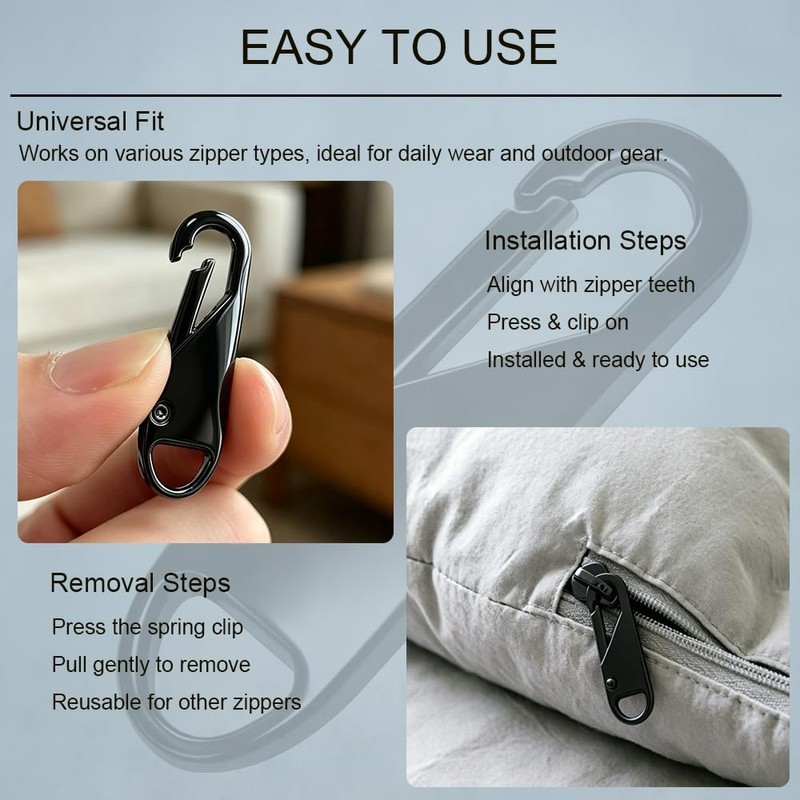 LIIMZII 2 Pcs Zipper Pulls, Metal Zip Pull Tabs Replacement,