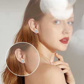 Larimar Earrings Sterling Silver Three-dimensional Nordic Filigree Floral Larimar Stud Earrings Jewellery Gifts for Women Girls