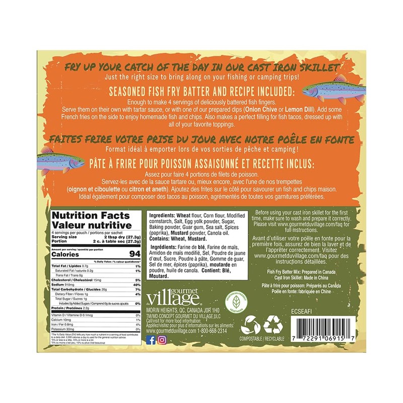 Gourmet du Village Cast Iron Fish Fry Skillet Kit, 8-Inch