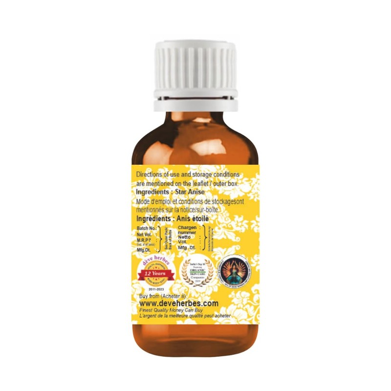 Deve Herbes Pure Star Anise Essential Oil (lllicium verum) Non-Sticky