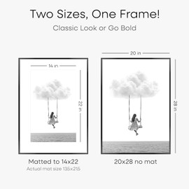 Homeforia 20 x 28 Picture Frame Black, High End Metal Poster 28x20 Frame with Mat 22x14, 20x28 Large Frame Matted to 14x22 inch Photo, 28 x 20 Frames, Tempered Glass, Wall Hook Included, Set of 1