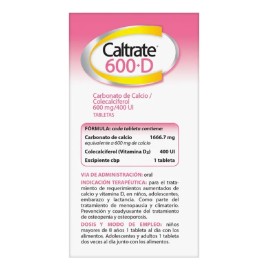 Tabletas Suplemento 600 Calcio Vitamina X30 Sabor Neutro Caltrate