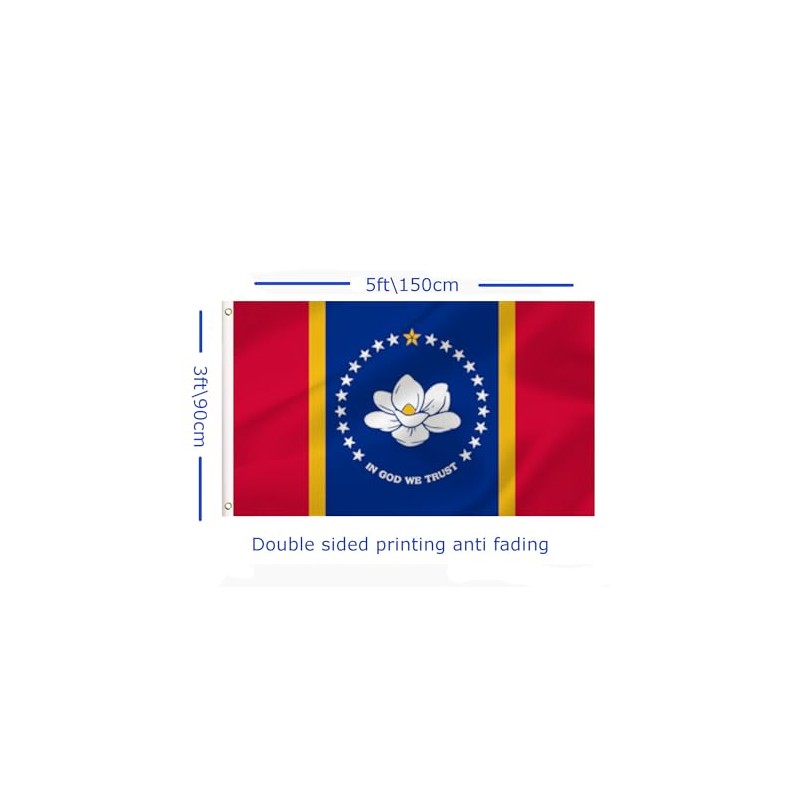 LARGE Mississippi Flag, 3x5Ft Mississippi State Flags Banner For Indoor