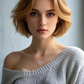 Big Double Heart Necklace Silver Cubic Zirconia Cute Love Pendant Heart Necklace for women