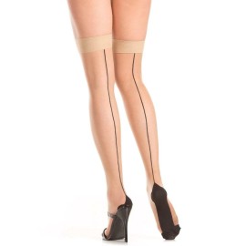 Be Wicked! Cuban Foot Heel Thigh High Stockings Back Seam Nylons Hosiery Nude Black 790